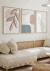 Conjunto com 3 Quadros Decorativos - Folhagem Rose + Modern Shapes 02 + Leaf Minimal Bege