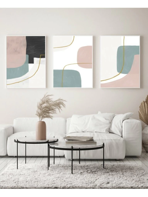 Conjunto com 3 Quadros Decorativos - Modern Shapes 01 + Modern Shapes 02 + Modern Shapes 04