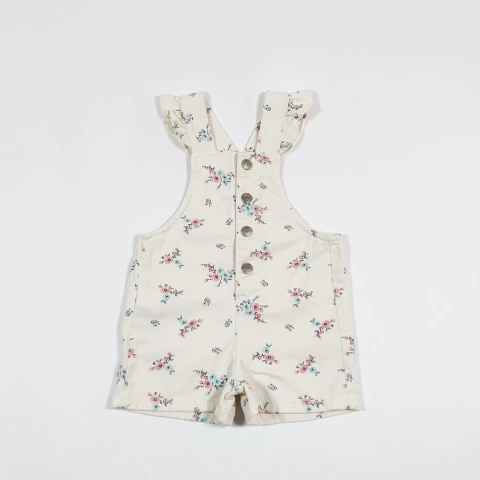 TALLE 1 ( 12/18 MESES ) - JARDINERO JEAN CORTO CRUDO FLORCITAS - CHEEKY