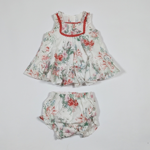 TALLE 18 MESES - CONJUNTO BLUSA S/MANGA Y SHORT BLANCO FLORES ROJAS - MARTIN ARANDA