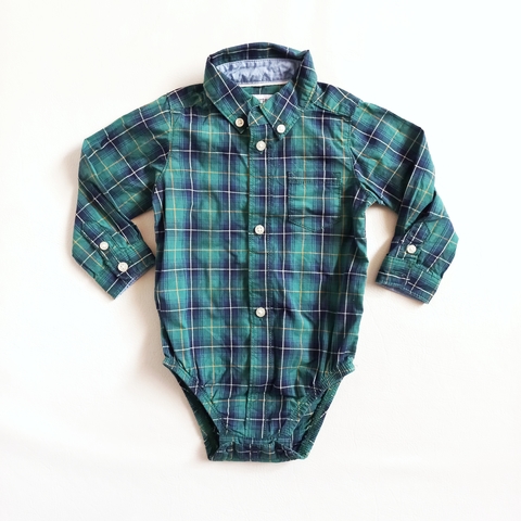 TALLE 6 MESES -CAMISA BODY M/LARGA CUADROS VERDE AZUL - CARTERS