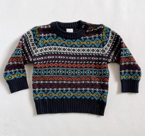 TALLE 3/6 MESES - SWEATER TEJIDO LANA AZUL GUARDAS COLORES - BABY CLUB