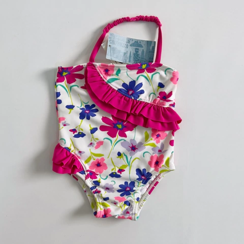 TALLE 3/6 MESES - MALLA BLANCA FUCSIA FLOREADA NUEVA CON ETIQUETA - OLD NAVY