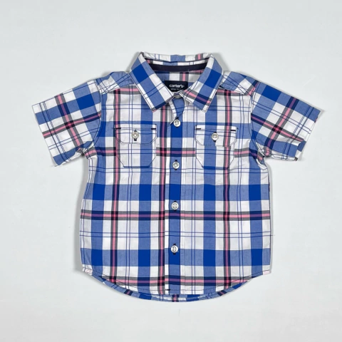 TALLE 6 MESES - CAMISA M/CORTA CUADRO AZUL BLANCO ROSA - CARTERS