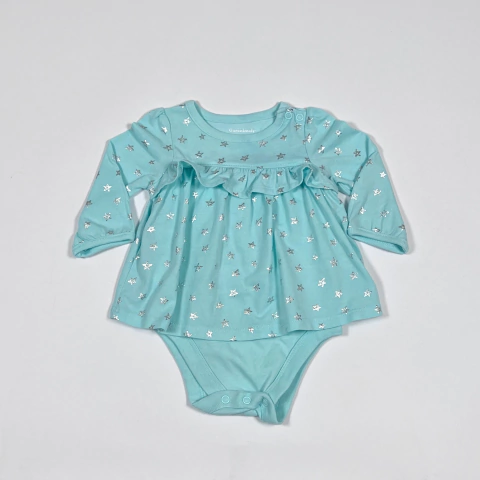 TALLE 3/6 MESES - VESTIDO BODY M/LARGA VERDE AGUA ESTRELLAS - GARANIMALS
