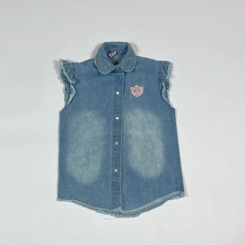 TALLE 4 - CAMISA S/MANGA JEAN CELESTE DESFLECADA DIBUJO ESPALDA - ARCHIE