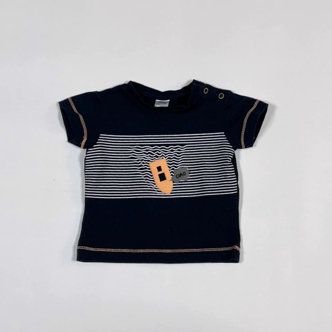 TALLE 0/3 MESES - REMERA M/CORTA AZUL DETALLE RAYADO - BABY HARVEST