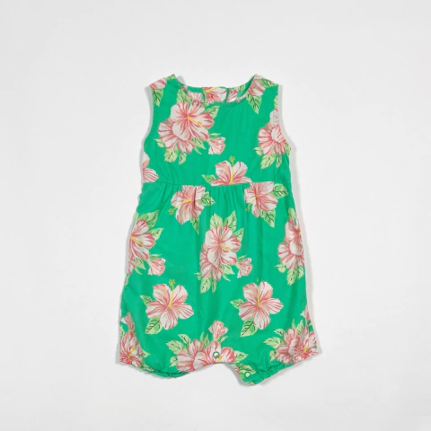 TALLE 9 MESES - ENTERITO CORTO S/MANGA VERDE FLORES ROSAS - CARTERS