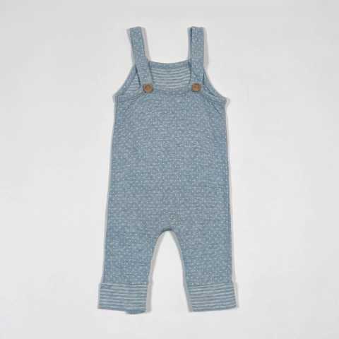 TALLE 3 MESES - JARDINERO LARGO ALGODON CELESTE PINTITAS BLANCAS - PIOPPA - comprar online
