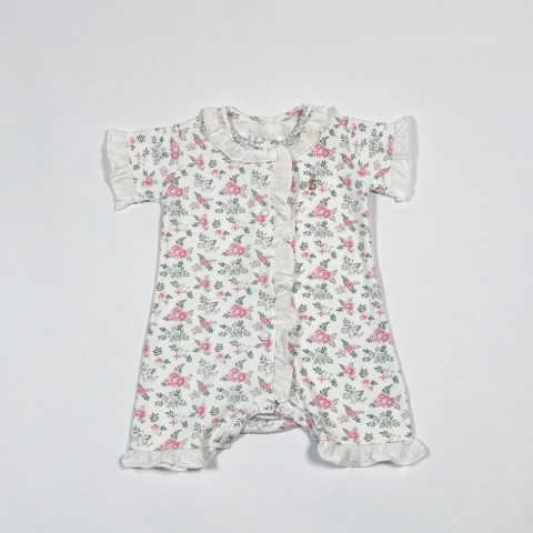 TALLE 0/1 MESES - ENTERITO ALGODON CORTO M/CORTA BLANCO FLORES - LA FOLIE