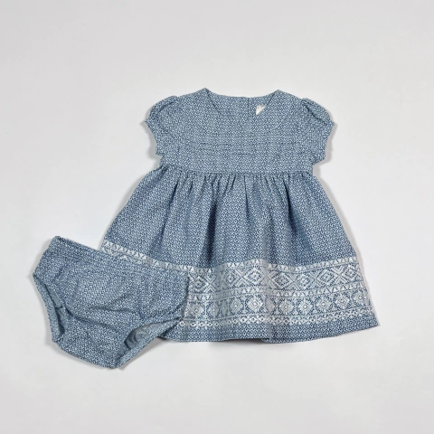 TALLE 0/3 MESES - VESTIDO M/CORTA BLANCO FLORES AZULES C/BOMBACHA - OSHKOSH