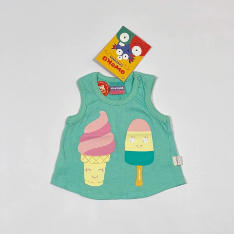 TALLE 1 (3 MESES) - REMERA S/MANGA VERDE AGUA HELADOS (C/ETIQUETA) - OWOKO - comprar online