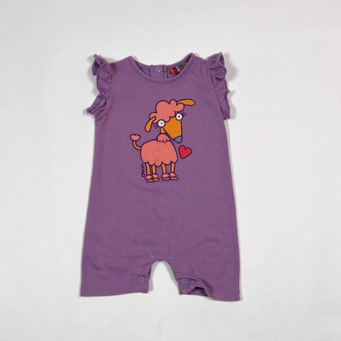 TALLE 3 (12 MESES) - ENTERITO CORTO S/MANGA ALGODON LILA PERRITO - OWOKO