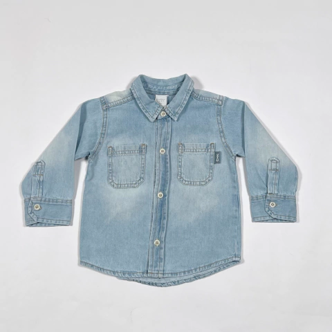 TALLE M (6/9 MESES) - CAMISA M/LARGA JEAN CELESTE GASTADO - CHEEKY