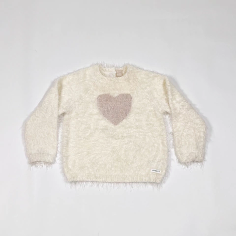 TALLE XXL (18/24 MESES) - SWEATER TEJIDO LANA PELITO CRUDO CORAZON - CHEEKY