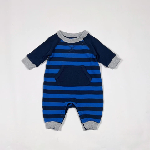 TALLE 0/3 MESES - ENTERITO LARGO ALGODON RUSTICO AZUL RAYAS - GAP