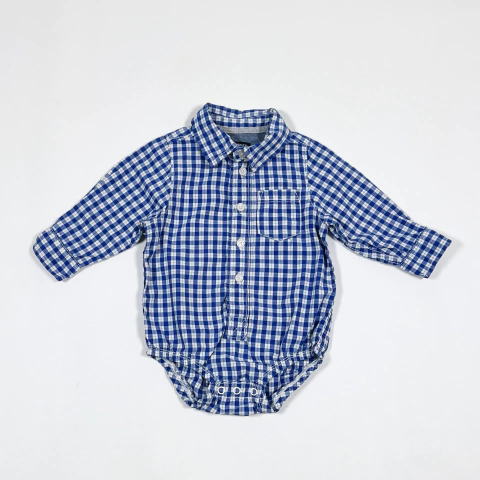 TALLE 12 MESES - CAMISA BODY M/LARGA BLANCO CUADROS AZULES - OSHKOSH