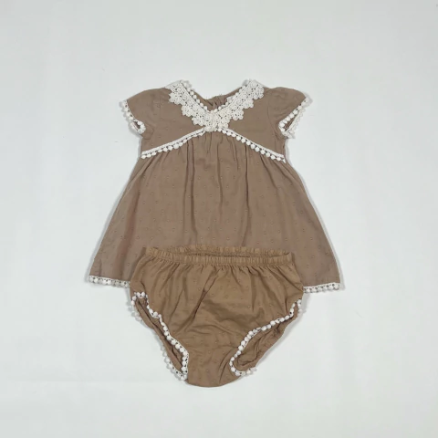 TALLE 3/6 MESES - VESTIDO M/CORTA BEIGE C/BOMBACHA - ZARA