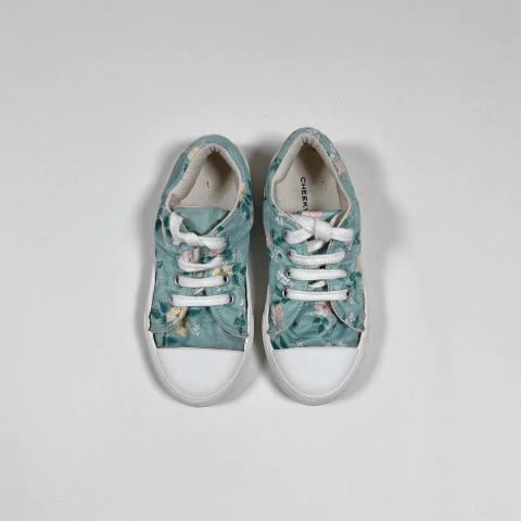 TALLE 30 (SUELA 20 CM) - ZAPATILLA LONA VERDE AGUA FLORES - CHEEKY