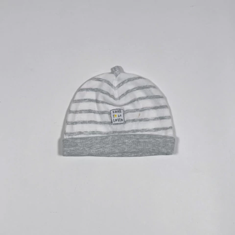 TALLE 0/1 MES - GORRITO ALGODON BLANCO RAYAS GRISES - H&M