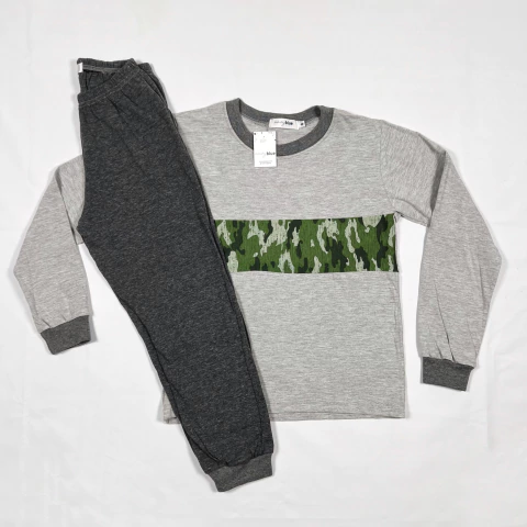 TALLE 10 AÑOS - PIJAMA LARGO ALGODON GRIS CAMUFLADO - NAVY BLUE