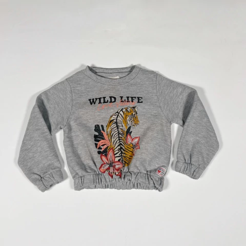 TALLE 2 AÑOS - BUZO ALGODON RUSTICO GRIS MELANGE TIGRE - WANAMA