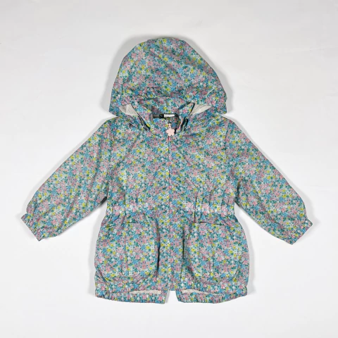 TALLE 18/24 MESES - CAMPERA ROMPEVIENTO CELESTE FLORES FORRADA EN RED - H&M