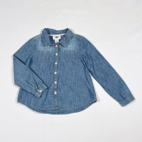 TALLE 5 AÑOS - CAMISA M/LARGA JEAN CELESTE GASTADA - OLD NAVY