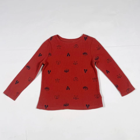 TALLE 4 AÑOS - REMERA M/LARGA WAFFLE TERRACOTA ANIMALES - OLD NAVY