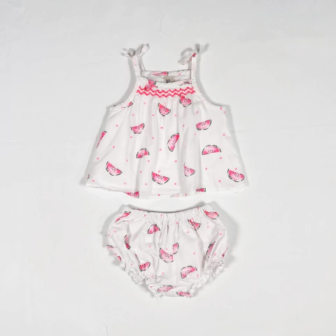 TALLE 18 MESES - CONJUNTO BLUSA S/MANGA C/BOMBACHUDO BLANCO SANDIAS - OSHKOSH