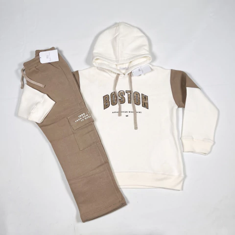 TALLE 6 AÑOS - CONJUNTO ALGODON C/FRISA BUZO C/JOGGIN CRUDO BEIGE (C/ETIQUETA) - MAGDALENA ESPOSITO