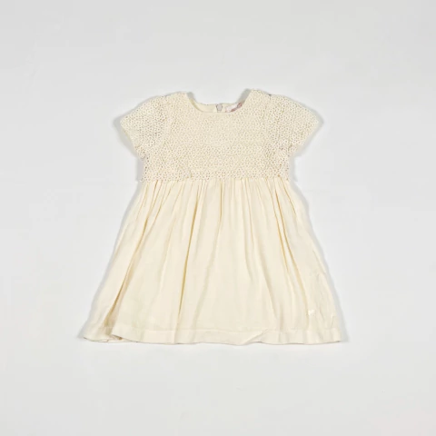 TALLE 12 MESES - VESTIDO M/CORTA CRUDO PECHERA BORDADA - BABY COTTONS