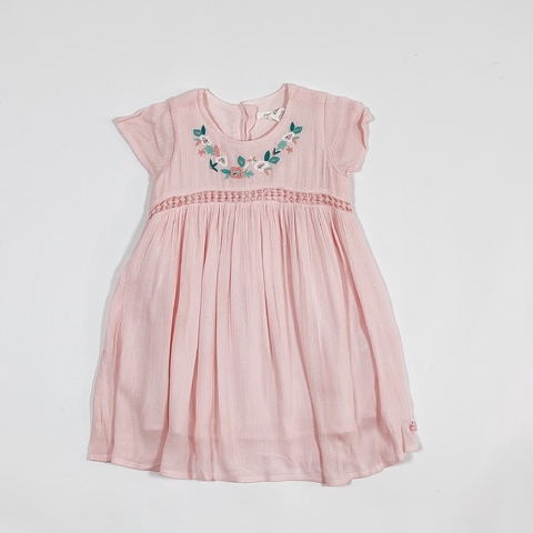 TALLE XXL - VESTIDO M/CORTA ROSA FLORES BORDADAS - CHEEKY