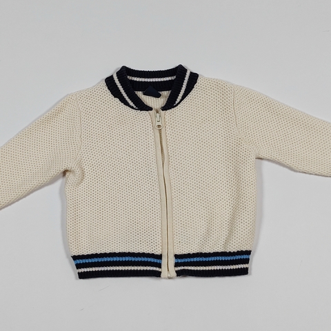 TALLE 12/18 MESES - CAMPERA TEJIDA CRUDA CUELLO PUÑO CINTURA AZUL C/CIERRE - GAP