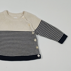 TALLE 3/6 MESES - SWEATER TEJIDO CRUDO RAYITAS AZULES - GAP - comprar online