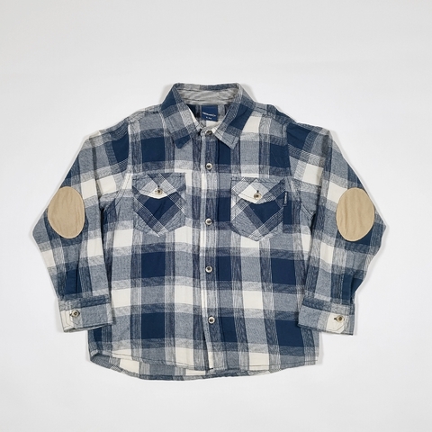TALLE 6 AÑOS - CAMISAM/LARGA VIYELA CUADROS AZUL BLANCA PITUCONES BEIGE - MIMO