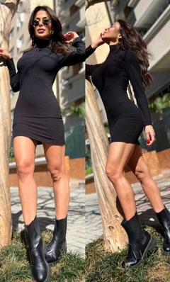 Cód 002 Vestido manga longa Gola alta - comprar online