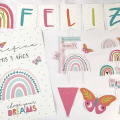 Kit decoración para cumpleaños arcoiris boho paste