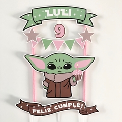 Cake topper Pincho Adorno torta Personalizado Baby Yoda Grogu rosa