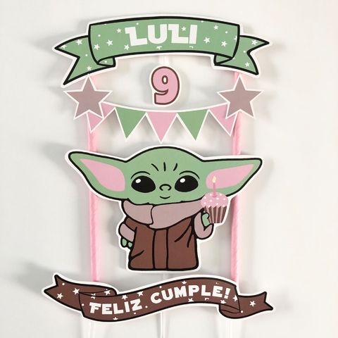 Cake topper Pincho Adorno torta Personalizado Baby Yoda Grogu rosa