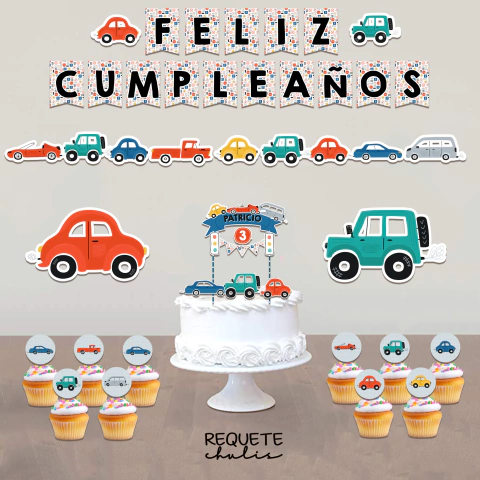 Kit cumpleaños deco mini Autos autitos cute - comprar online