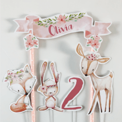 Cake topper pincho Adorno de torta personalizado animales del bosque boho