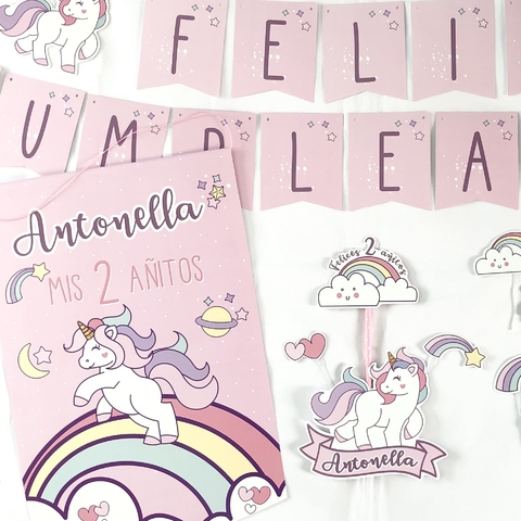 Kit decoración para cumpleaños Unicornio pastel