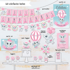 Kit imprimible deco básico elefante bebe