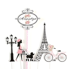 Kit imprimible cake topper y banderin parisino