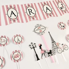 Kit imprimible cake topper y banderin parisino - comprar online