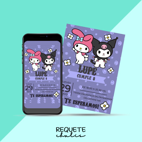 Invitación digital personalizada para redes sociales Kuromi y My Melody - comprar online