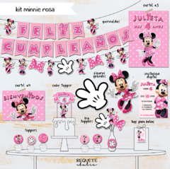 Kit imprimible deco básico Minnie Rosa