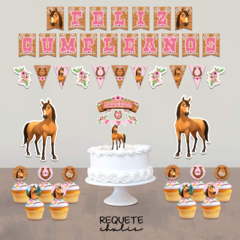 Kit cumpleaños deco mini Caballo Spirit con flores