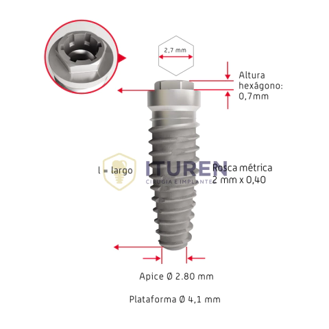 Implante Cónico N.g Hexágono Externo Ø4,00mm Byw Implantes